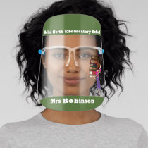 Green Child with books School Teacher School Name Face Shield