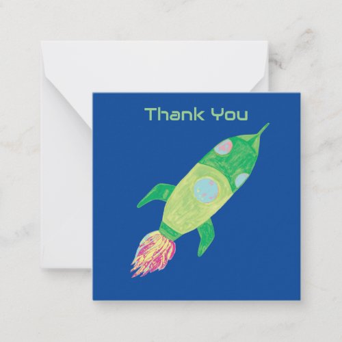Green Childish Space Rocket Personalized Note Card