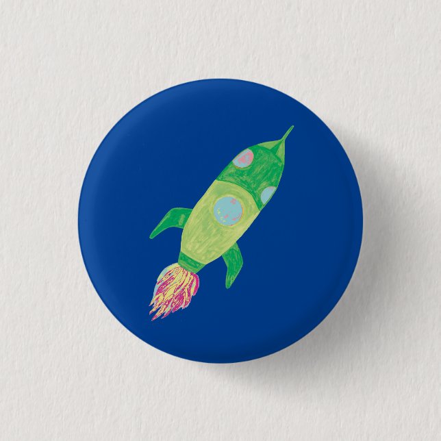 Green Childish Space Rocket Star Button (Front)