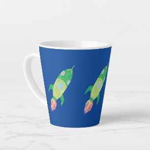 Green Childish Space Rocket Star Latte Mug