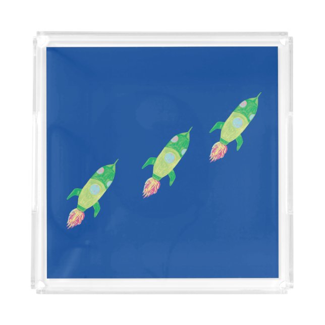 Green Childish Space Rockets  Acrylic Tray (Front)