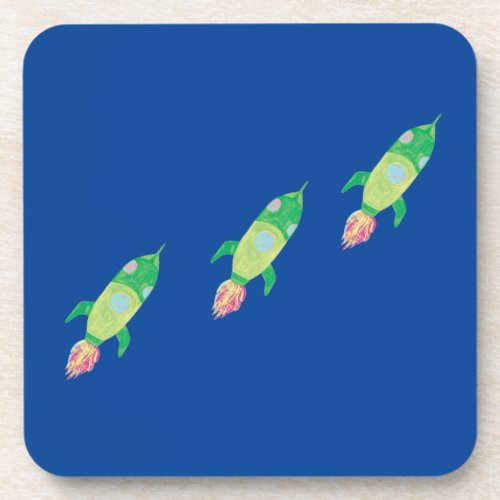 Green Childish Space Rockets  Beverage Coaster