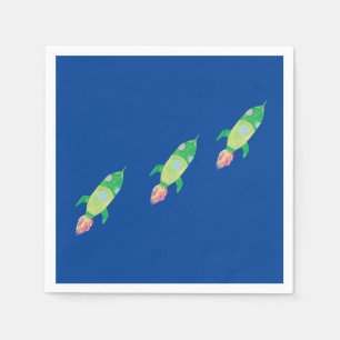 Green Childish Space Rockets  Napkins