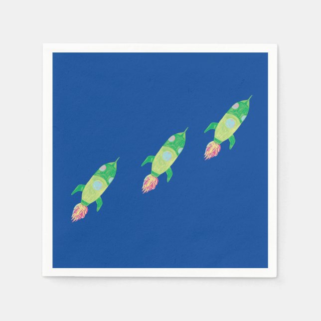 Green Childish Space Rockets  Napkins (Front)