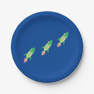 Green Childish Space Rockets Paper Plates
