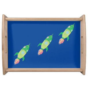 Green Childish Space Rockets Serving Tray