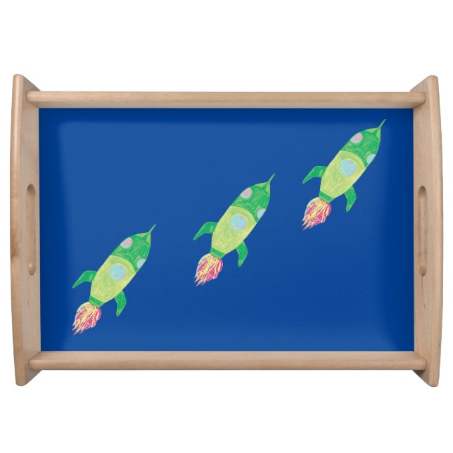 Green Childish Space Rockets  Serving Tray (Front)