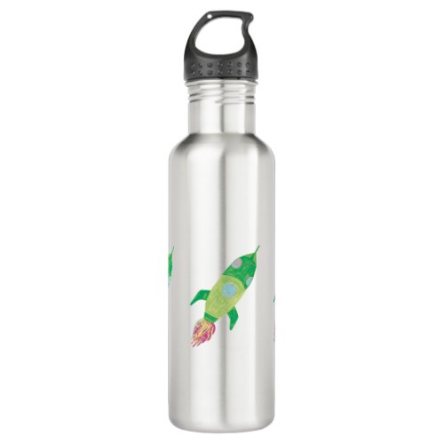 Green Childish Space Rockets  Stainless Steel Water Bottle