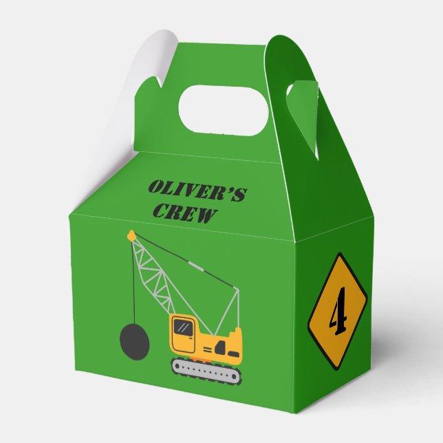Green Children's Construction Birthday Paper  Favor Boxes (Front Side)