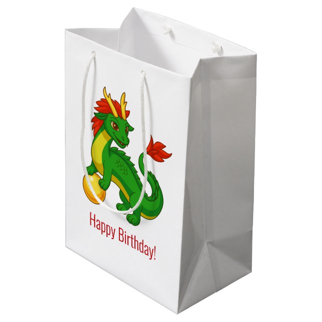 Green Chinese Dragon Birthday Medium Gift Bag (Back Angled)
