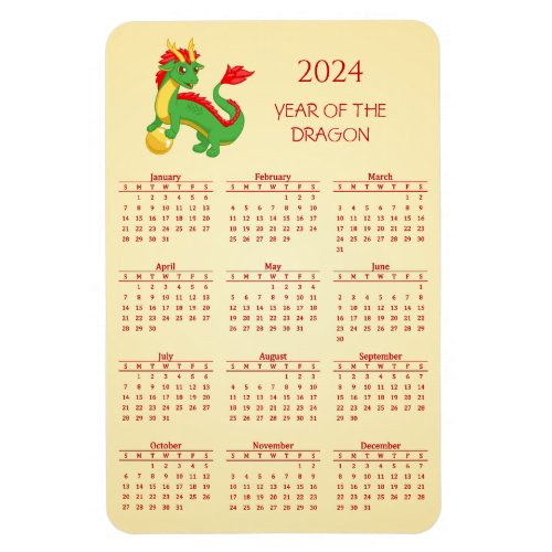 Green Chinese Dragon Calendar 2024 Magnet