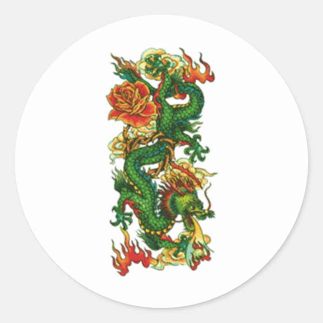 GREEN CHINESE DRAGON CLASSIC ROUND STICKER (Front)