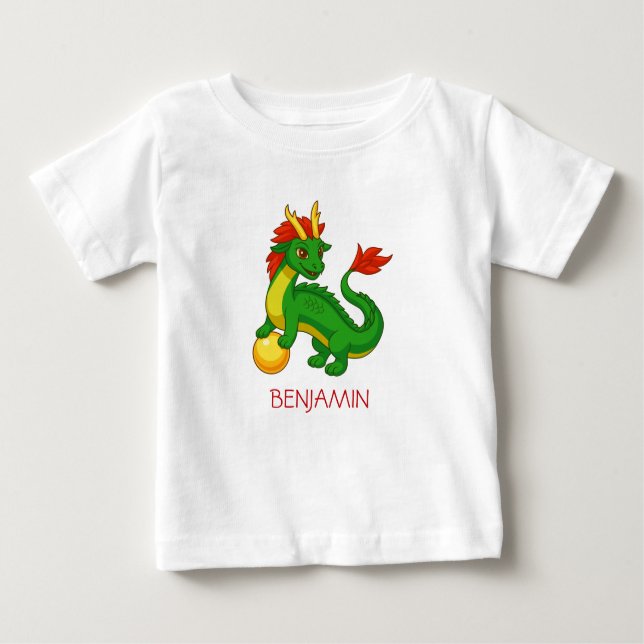 Green Chinese Dragon Custom Name Baby T-Shirt (Front)
