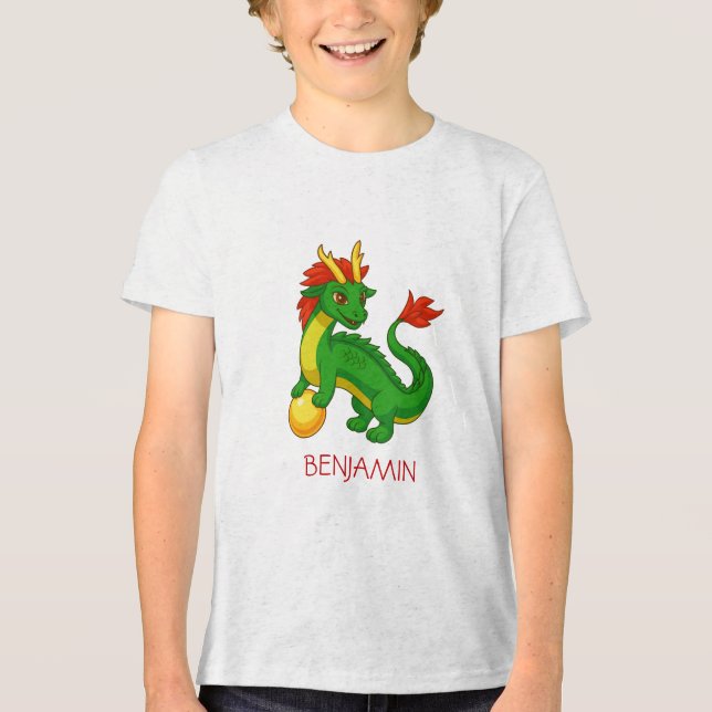 Green Chinese Dragon Custom Name Tri-Blend Shirt (Front)