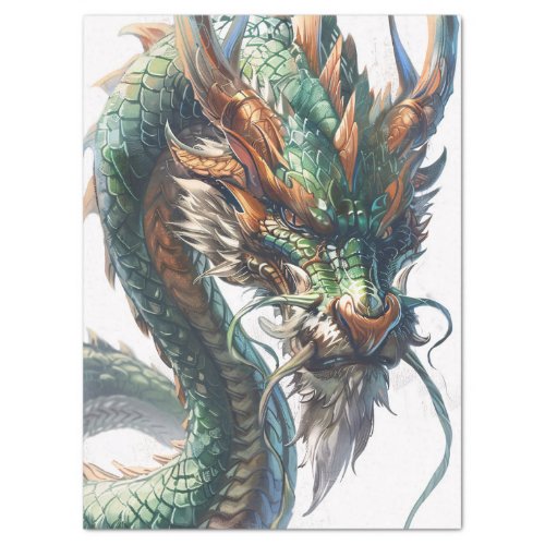 Green Chinese Dragon Illustration Decoupage Tissue Paper