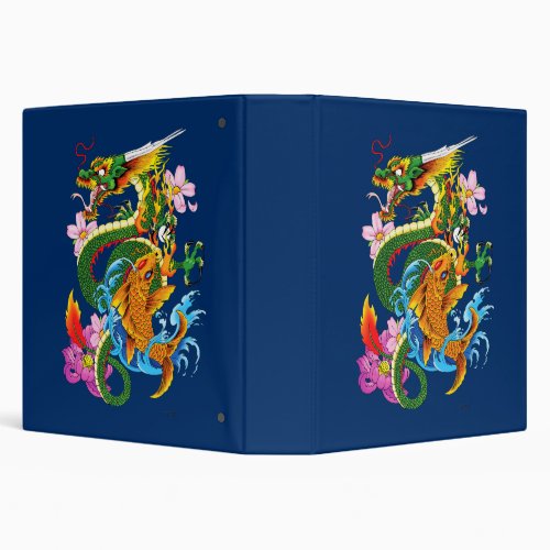 Green Chinese Dragon Koi 3 Ring Binder