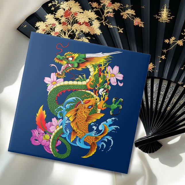 Green Chinese Dragon Koi Ceramic Tile (Creator Uploaded)