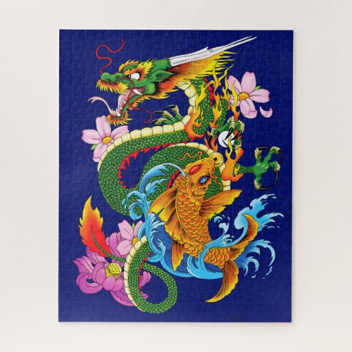 Green Chinese Dragon Koi Jigsaw Puzzle