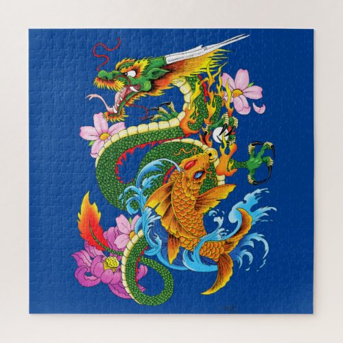 Green Chinese Dragon Koi Jigsaw Puzzle