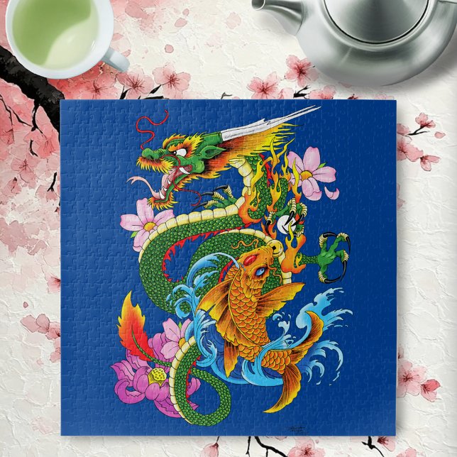 Green Chinese Dragon Koi Jigsaw Puzzle (Creator Uploaded)