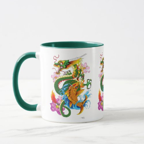 Green Chinese Dragon Koi Mug