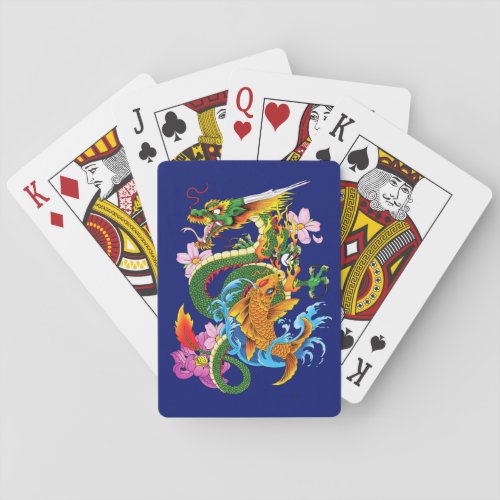 Green Chinese Dragon Koi Playing Cards