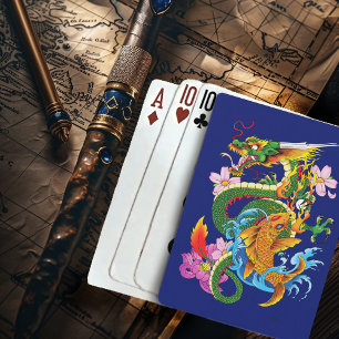 Green Chinese Dragon Koi Poker Cards