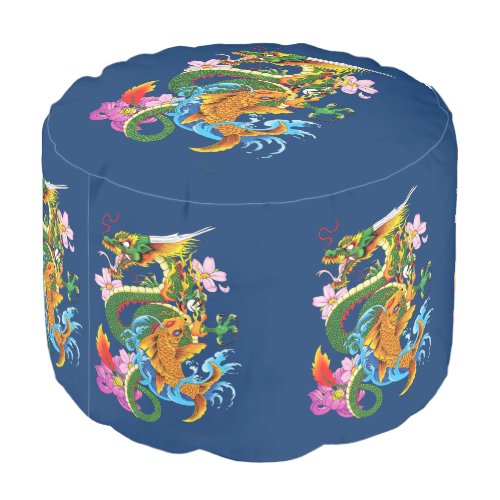 Green Chinese Dragon Koi Pouf