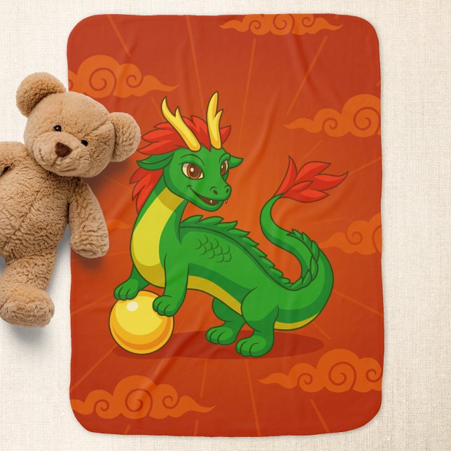 Green Chinese Dragon on Red Baby Blanket (Creator Uploaded)
