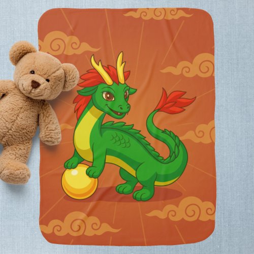 Green Chinese Dragon on Red Baby Blanket