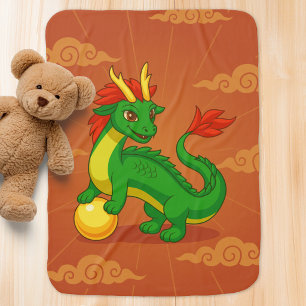 Green Chinese Dragon on Red Baby Blanket