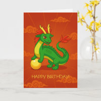 Green Chinese Dragon on Red Birthday Blank