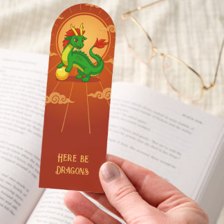 Green Chinese Dragon on Red Bookmarks