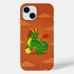 Green Chinese Dragon on Red iPhone 15 Case