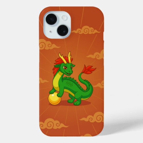 Green Chinese Dragon on Red iPhone 15 Case