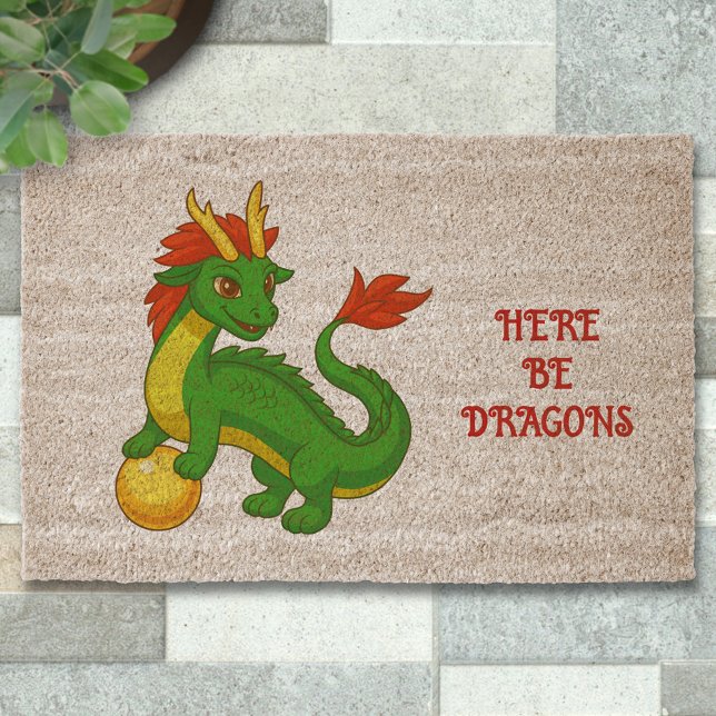 Green Chinese Dragon on Red Fiber Doormat (Creator Uploaded)