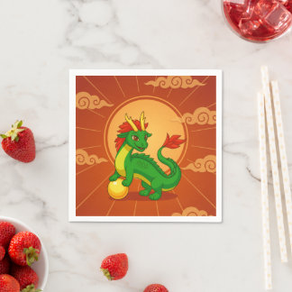 Green Chinese Dragon on Red Napkins