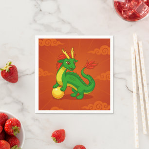 Green Chinese Dragon on Red Napkins