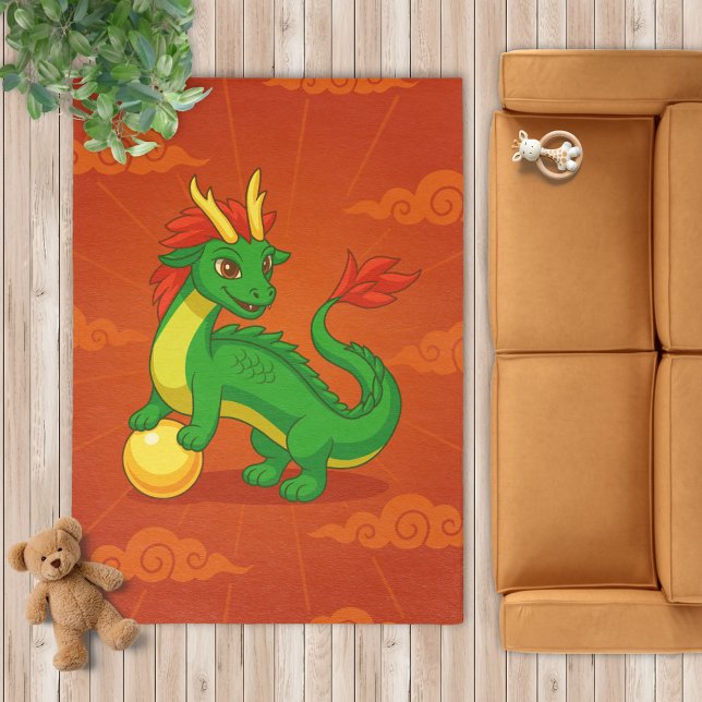 Green Chinese Dragon on Red Rug (Creator Uploaded)