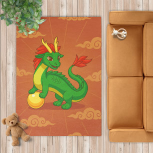 Green Chinese Dragon on Red Rug