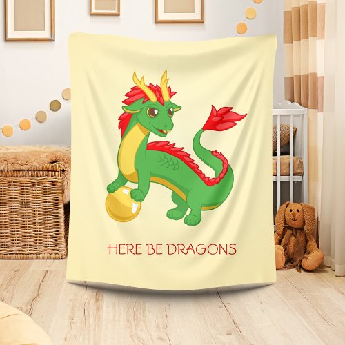 Green Chinese Dragon on Yellow Fleece Blanket