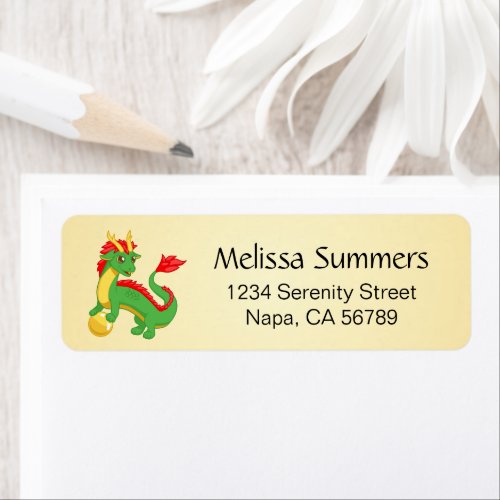 Green Chinese Dragon On Yellow Return Address Label