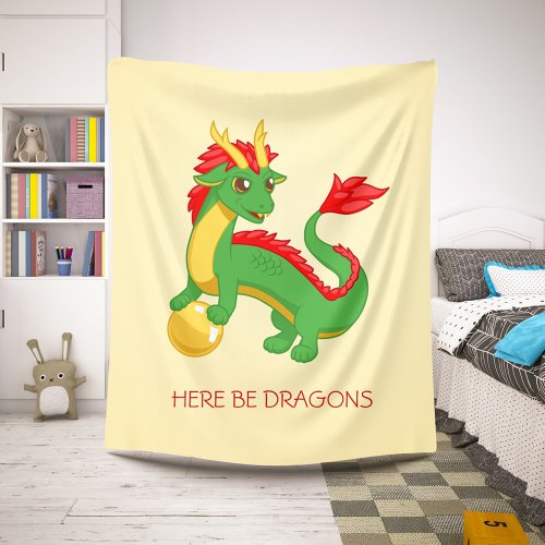 Green Chinese Dragon on Yellow Sherpa Blanket