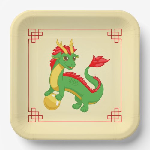 Green Chinese Dragon Paper Plates