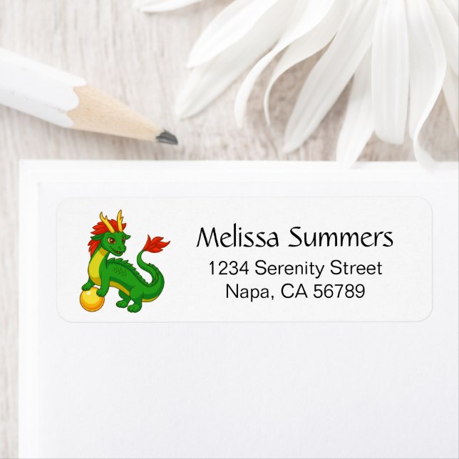 Green Chinese Dragon Return Address Label (Insitu)