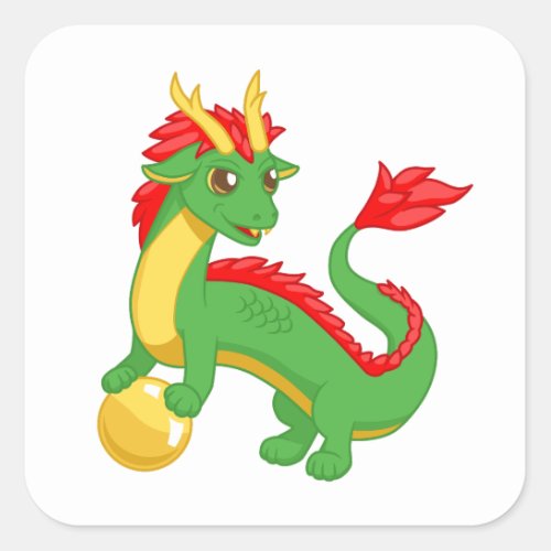 Green Chinese Dragon Square Sticker