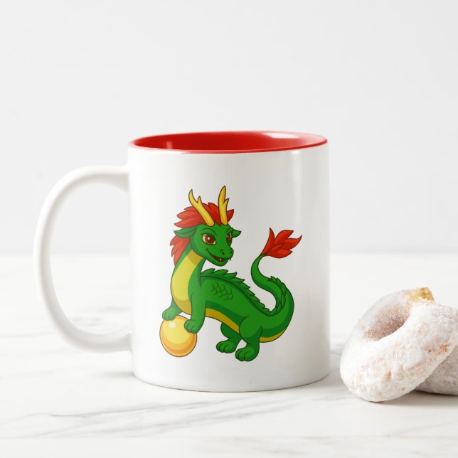 Green Chinese Dragon Two-Tone Coffee Mug (With Donut)