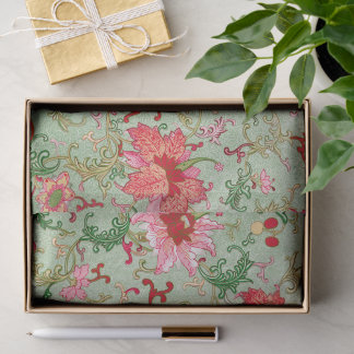 Green Chinese Floral Decoupage Tissue Paper