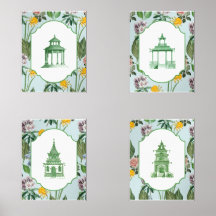 Green Chinoiserie Chinese Pagoda Art