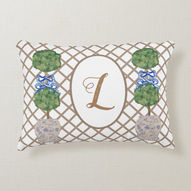 Green Chinoiserie Ginger Jar Jars Topiary Basket T Accent Pillow (Front)